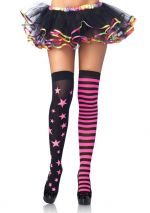 Stars And Stripes Thigh Highs - NEON PINK - O/S - HOSIERY