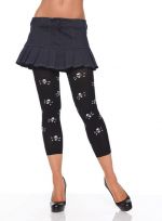 Opaque Footless Tights w Skull Prints